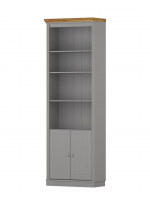 Estante alta com 2,20m para biblioteca na cor cinza e cera com duas portas de madeira / coleção biblioteca